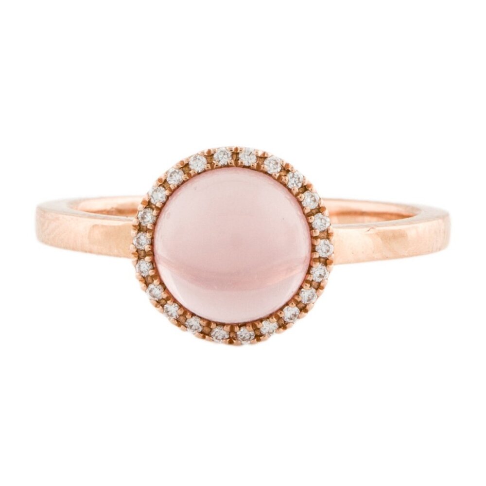 14K ROSE GOLD  ROSE QUARTZ & DIAMOND HALO COCKTAIL RING - Picture 2 of 8